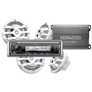 Kenwood PKGMR328BTA AM/FM Radio Receiver USB Bluetooth iPhone/Android Control Pandora iHeart Radio SiriusXM Satellite Ready Marine Stereo With 4 Waterproof Speakers And 400 Watt Amplifier
