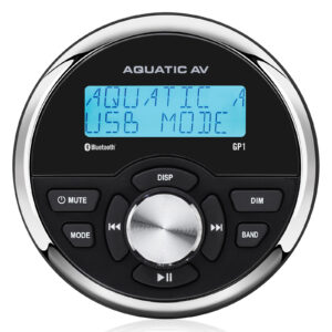 Aquatic AV GP1 AM/FM Radio Receiver USB Port Bluetooth 288 Watt Gauge Size Waterproof Marine Stereo