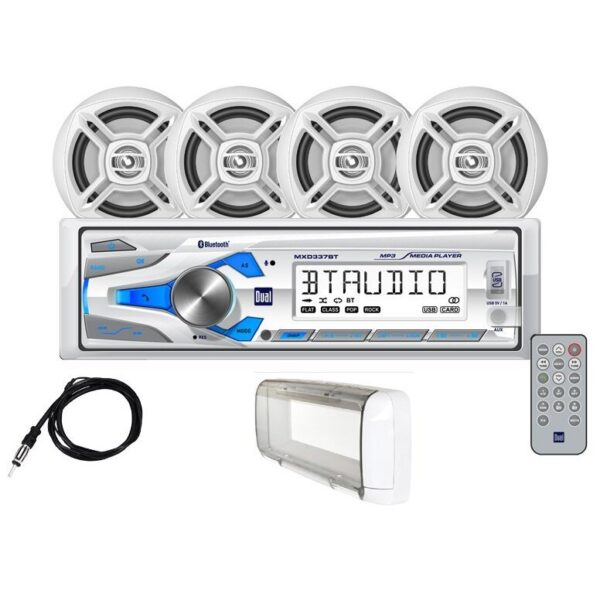 Dual MCP1374BTS AM/FM Radio Receiver USB Bluetooth Marine Stereo With 4 Waterproof Speakers Cover And Antenna