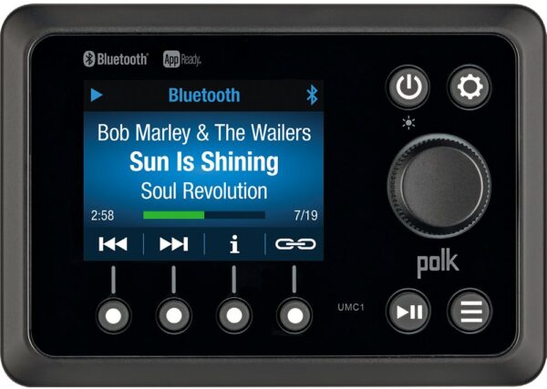 Polk Audio UMC1RTL AM/FM Radio Weather Band Receiver USB Port Bluetooth Black Box Style Waterproof Marine Stereo With Full Color Display