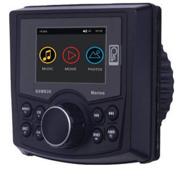Poly-Planar GSMR30-CPAK AM/FM Radio Receiver USB Port Bluetooth Gauge Size Waterproof Marine Stereo With 2 6" Waterproof Marine Speakers