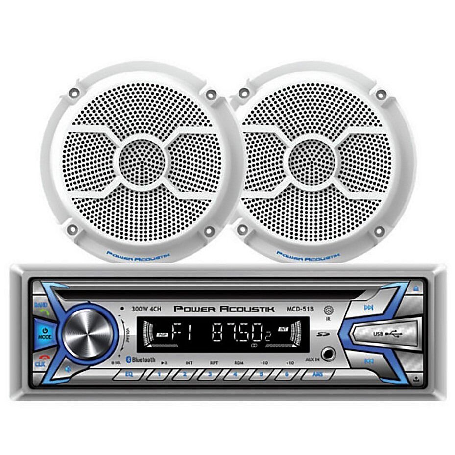 Power Acoustik MCD1265 AM/FM Radio Receiver CD Player USB Port, Bluetooth Compatible Marine Stereo With 2 Waterproof Speakers