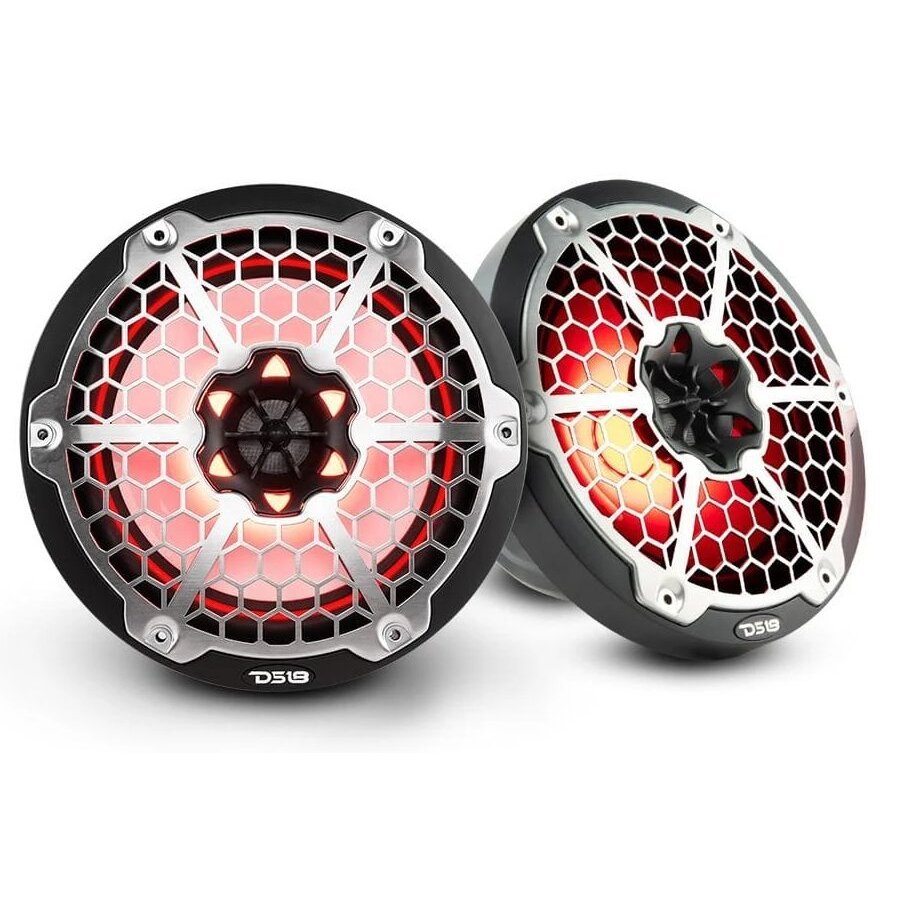 DS18 NXL-6M Black/Chrome 6.5" 300 Watt Coaxial Waterproof Marine Speakers With RGB LED Lights