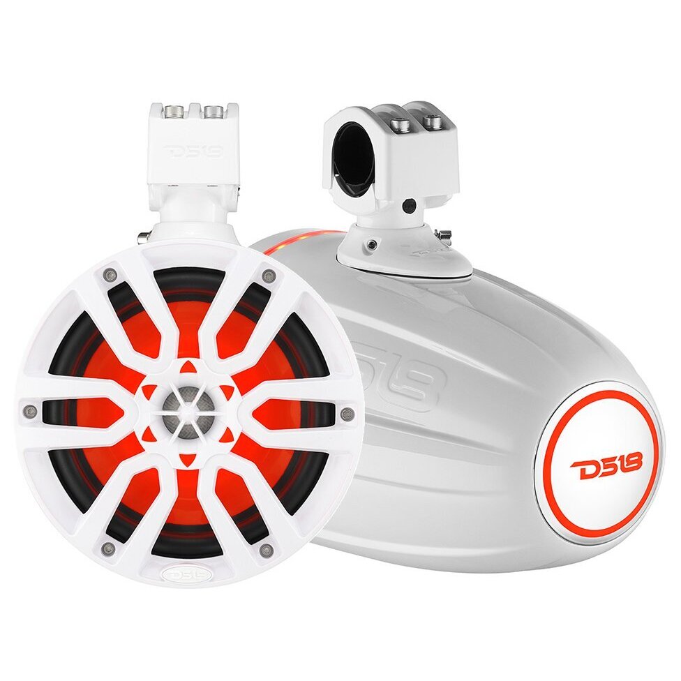 DS18 NXL-X6TPWH White 6.5" 300 Watt Waterproof Marine Wake Tower Speakers With RGB LED Lights