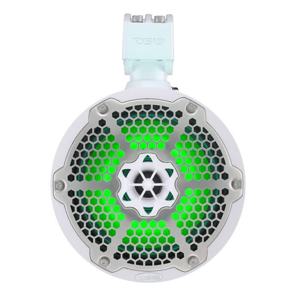DS18 NXLX8TPNEOWH White/Silver 8" Hydro X Series Coaxial 550 Watt Waterproof Marine Wake Tower Speakers With RGB LED Lights