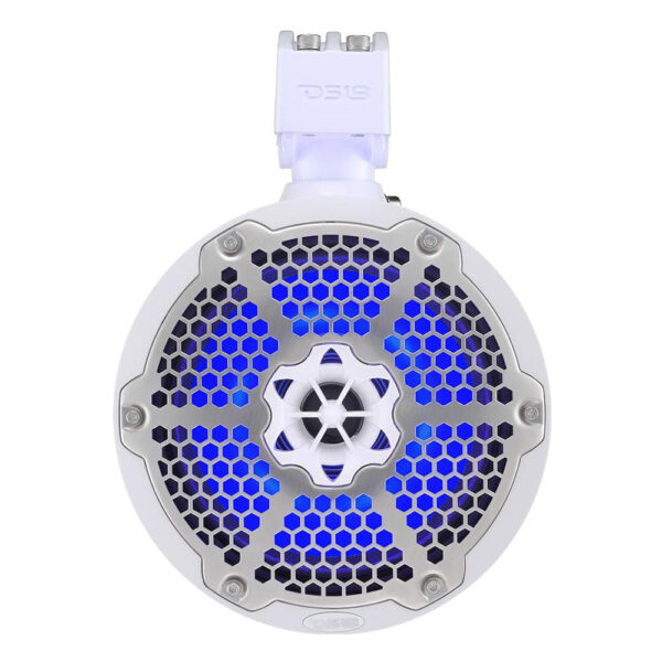 DS18 NXLX8TPNEOWH White/Silver 8" Hydro X Series Coaxial 550 Watt Waterproof Marine Wake Tower Speakers With RGB LED Lights