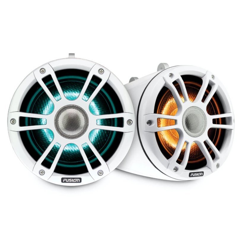 Fusion SG-FLT772SPW 7.7" White 280 Watt Waterproof Wake Tower Speakers With CRGBW Accent Lighting