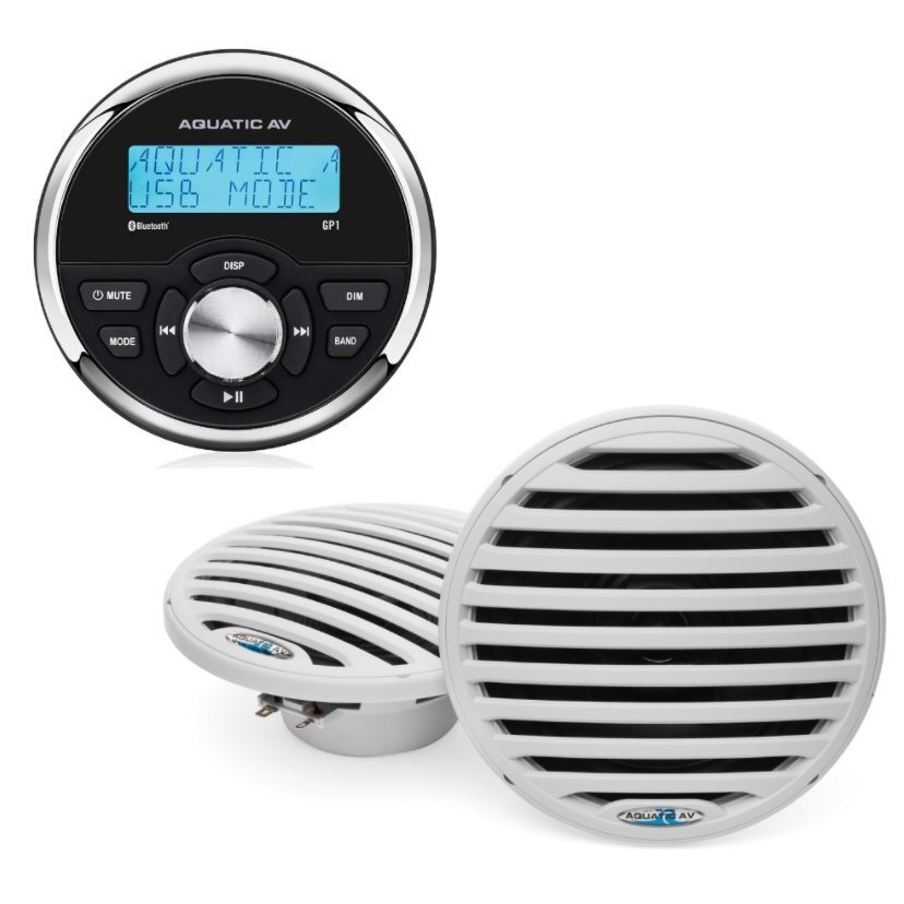 Aquatic AV ES600 AM/FM Radio Receiver USB Port Bluetooth 288 Watt Gauge Size Waterproof Marine Stereo With 2 6.5" Waterproof Speakers