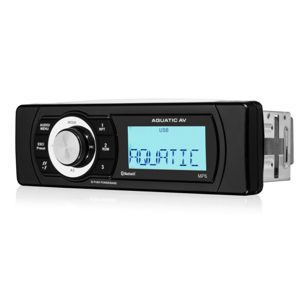 Aquatic AV ES100 AM/FM Radio Receiver USB Port Bluetooth Shallow Mount Waterproof Marine Stereo With 2 6.5" Waterproof Speakers