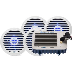 Aquatic AV EX400 Blue Cube Hide Away Bluetooth 288 Watt Waterproof Marine Stereo With 4 Waterproof Speakers