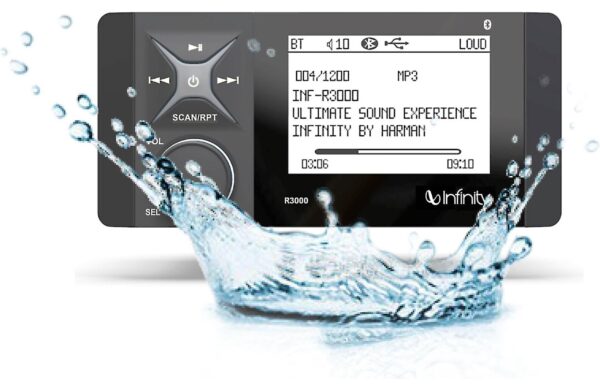 Infinity Wake INFR3000 AM/FM Radio Receiver NOAA Weather Band Bluetooth USB Port Waterproof Marine Stereo