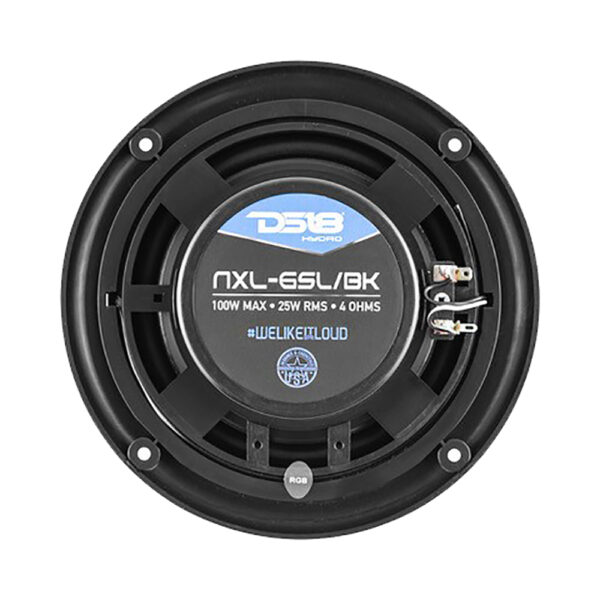 DS18 NXL6SLBK Black Hydro 6.5" Coaxial 100 Watt Shallow Mount Waterproof Marine Speakers with RGB LED Lighting