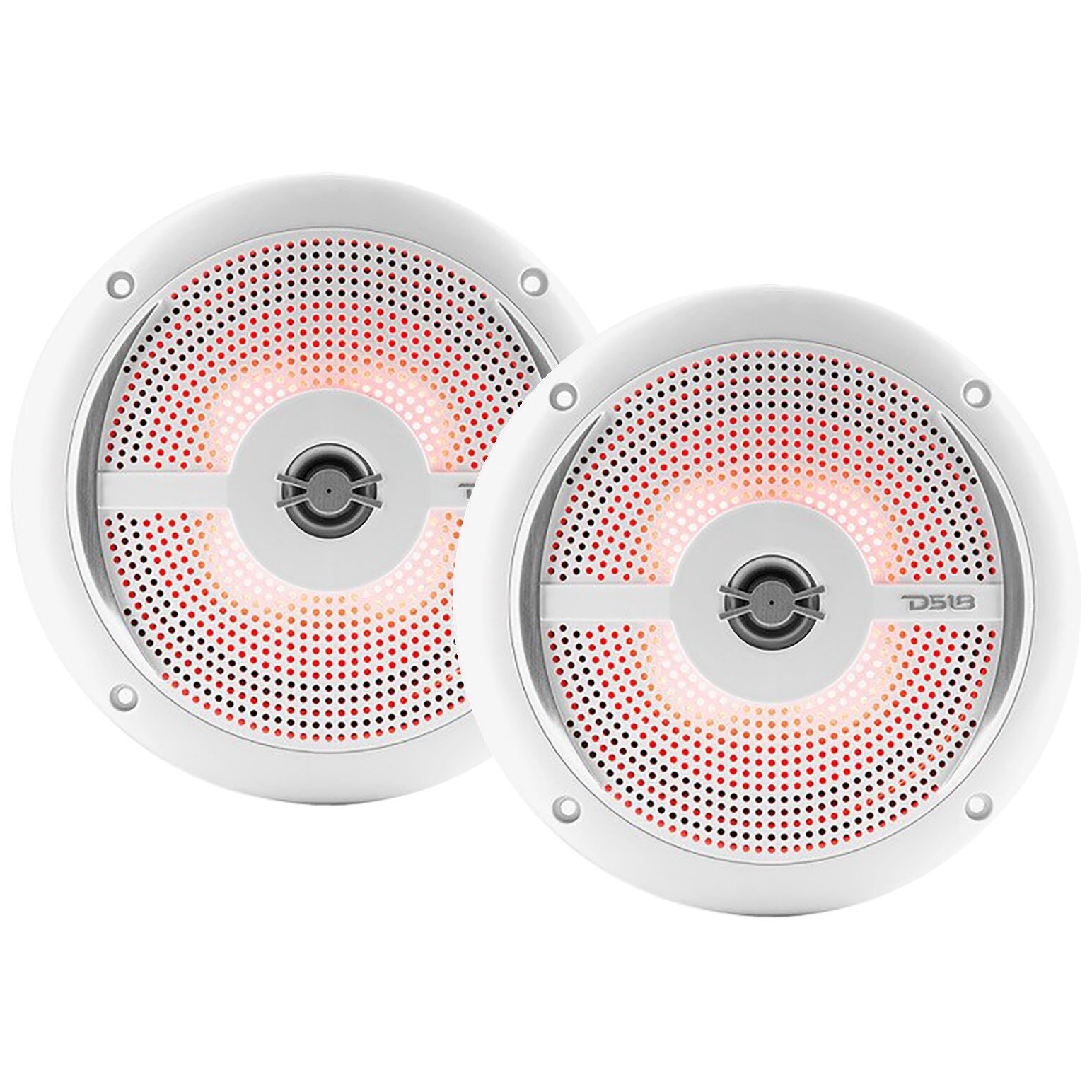DS18 NXL6SLWH White Hydro 6.5" Coaxial 100 Watt Shallow Mount Waterproof Marine Speakers with RGB LED Lighting
