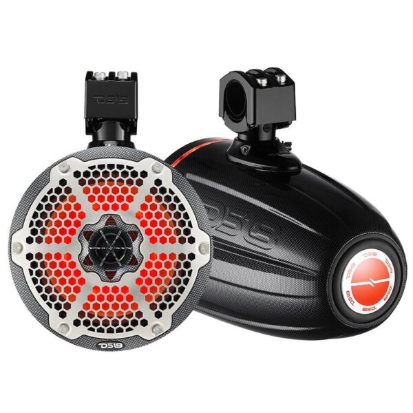 DS18 NXLX8TPNEOBK Black 8" Hydro X Series Coaxial 550 Watt Waterproof Marine Wake Tower Speakers With RGB LED Lights