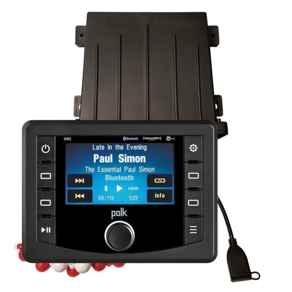 Polk Audio UM2 AM/FM Radio Weather Band Receiver USB Port Bluetooth SiriusXM Ready Black Box Style Waterproof Marine Stereo With Full Color Display