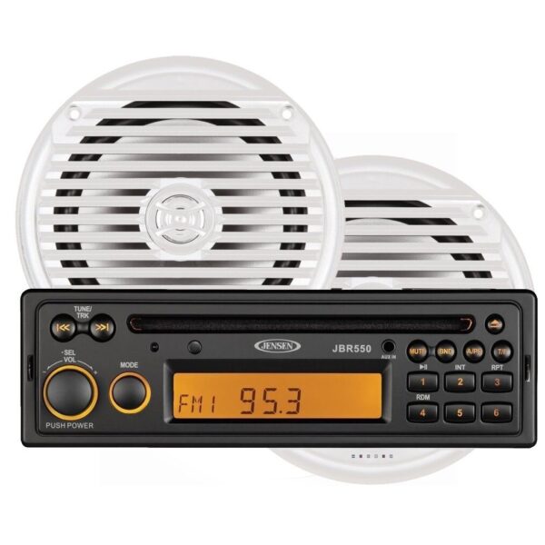 Jensen JBR550PKG AM/FM Radio Receiver CD Player 160 Watt Marine Stereo With 2 Waterproof 6.5 Inch Speakers