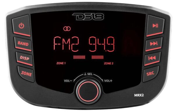 DS18 MRX2 AM/FM Radio Receiver USB Port Bluetooth Gauge Size 2 Zone Waterproof Marine Stereo