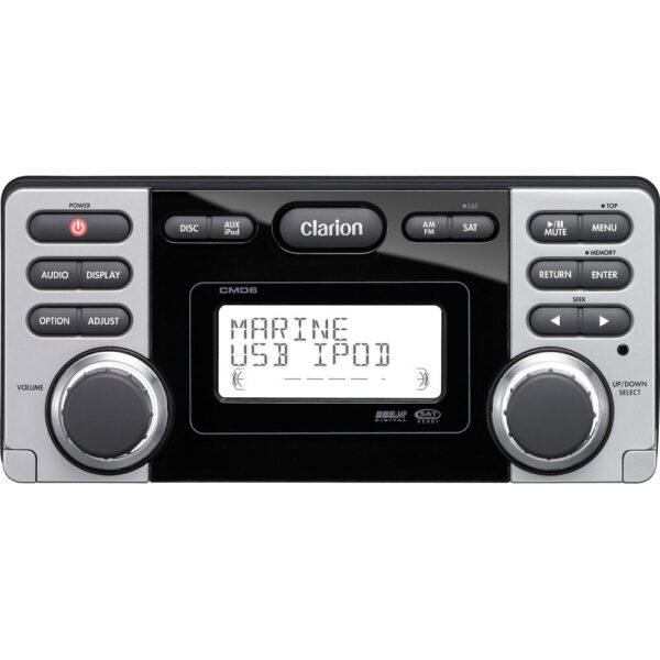 Clarion CMD6 AM/FM Radio Receiver CD Player XM/Sirius Satellite Ready USB Port iPod Control CeNET Compatible Waterproof Marine Stereo