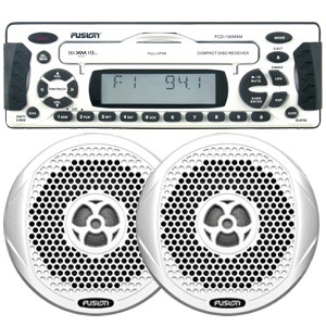 Fusion FCD-100MXM AM/FM Radio Receiver CD Player With FR-402 4" Speakers - Waterproof Marine Stereo System
