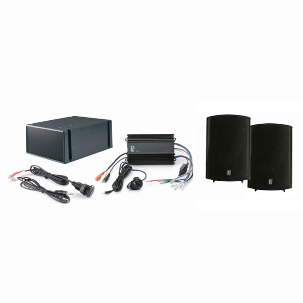 Poly-Planar MP3-KIT7-B 280 Watt Amp MP3/iPod Adapter 2 Black Waterproof Box Speakers And Subwoofer - Marine Stereo System