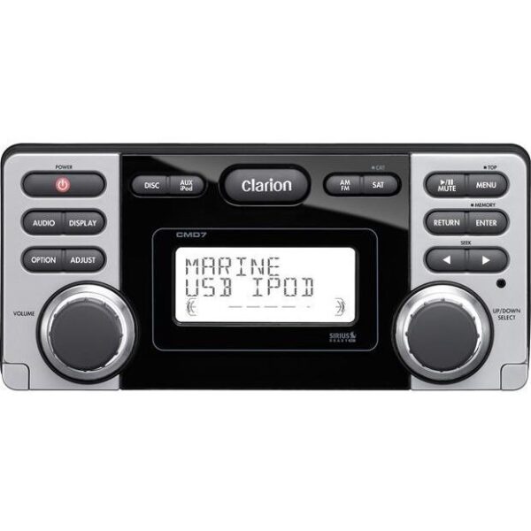 Clarion CMD7 AM/FM Radio Receiver CD Player Sirius Satellite Ready USB Port Waterproof CD iPod Control Marine Stereo