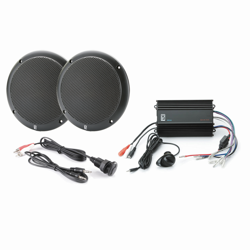 Poly-Planar MP3-KIT-4B 280 Watt Amp iPod/MP3 Adapter Black Waterproof Speakers - Marine Stereo System