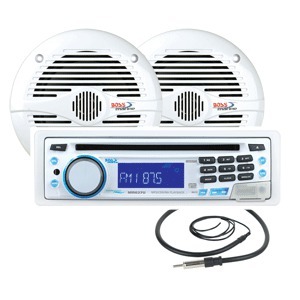 Boss Audio MCK637W.6 AM/FM Radio Receiver CD Player USB With 2 Waterproof Speakers And Soft Wire Antenna - Marine Stereo System