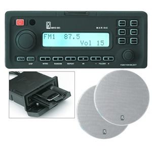 Poly-Planar MRD80I AM/FM Radio Receiver iPod/MP3 Player Dock SD Card Slot Sirius Ready USB With 2 Waterproof Speakers - Marine Stereo System