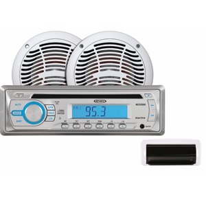 Jensen CPM530 Silver AM/FM Radio Receiver CD Player With Coaxial Waterproof Speakers And Splash Cover Marine Stereo System