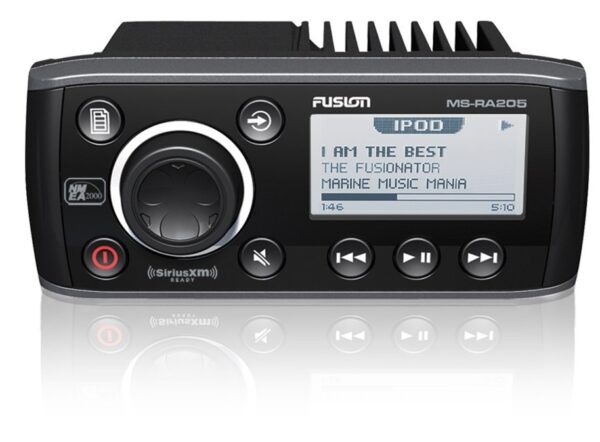 Fusion MS-RA205 AM/FM Radio Receiver Weather Band iPod Control USB Port NMEA Compatible SiriusXM Ready 200 Watt Waterproof Marine Stereo