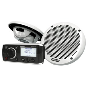 Fusion MS-RA50KTS AM/FM Radio Receiver iPod/iPhone Control Stereo With 2 Coaxial Shallow Mount Waterproof Speakers