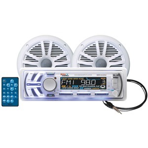 Boss Audio Boss Audio MCK1440W.6 AM/FM Radio Receiver CD Player USB Port SD Card Slot 240 Watts With 2 Waterproof Speakers And Soft Wire Antenna Marine Stereo System