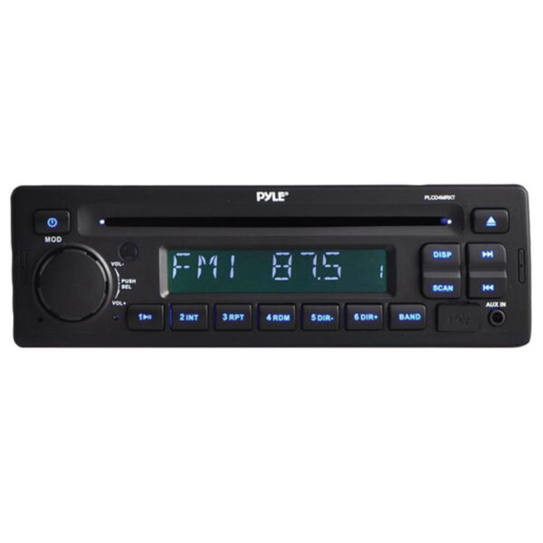 Pyle PLCD4MRKT Black AM/FM Radio Receiver CD Player USB Port Marine Stereo System With 4 Waterproof Speakers And Splash Cover