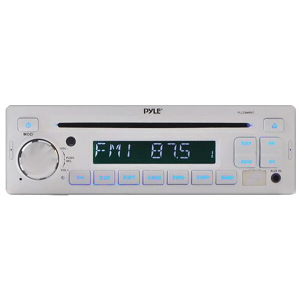 Pyle PLCD8MRKT White AM/FM Radio Receiver CD Player USB Port Marine Stereo System With 4 Waterproof Speakers And Splash Cover