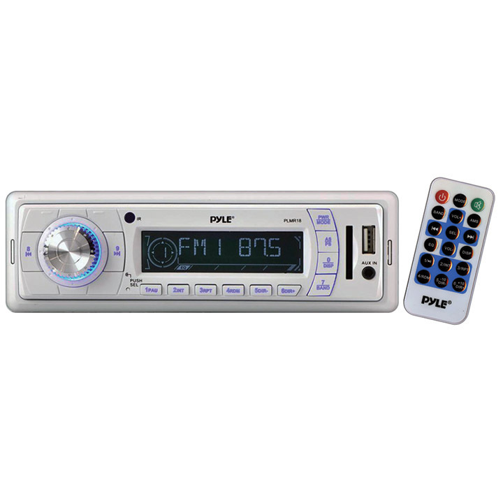 Pyle PLMR18 White AM/FM Radio Receiver MP3 USB Port SD Card Slot 200 Watt Marine Stereo