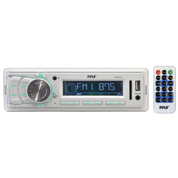Pyle PLMR88W White AM/FM Radio Receiver USB Port SD Card Slot 160 Watt Marine Stereo