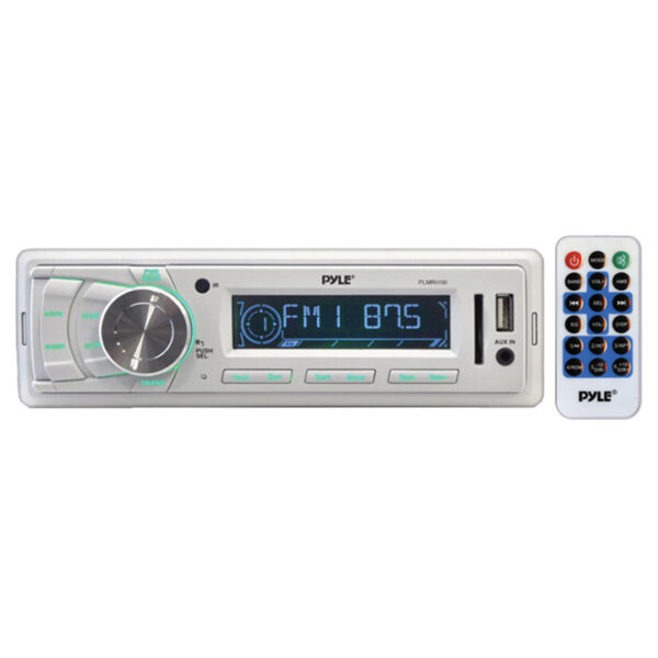 Pyle PLMR89WW White AM/FM Radio Receiver MP3 USB Port SD Card Slot Weather Band 160 Watt Marine Stereo