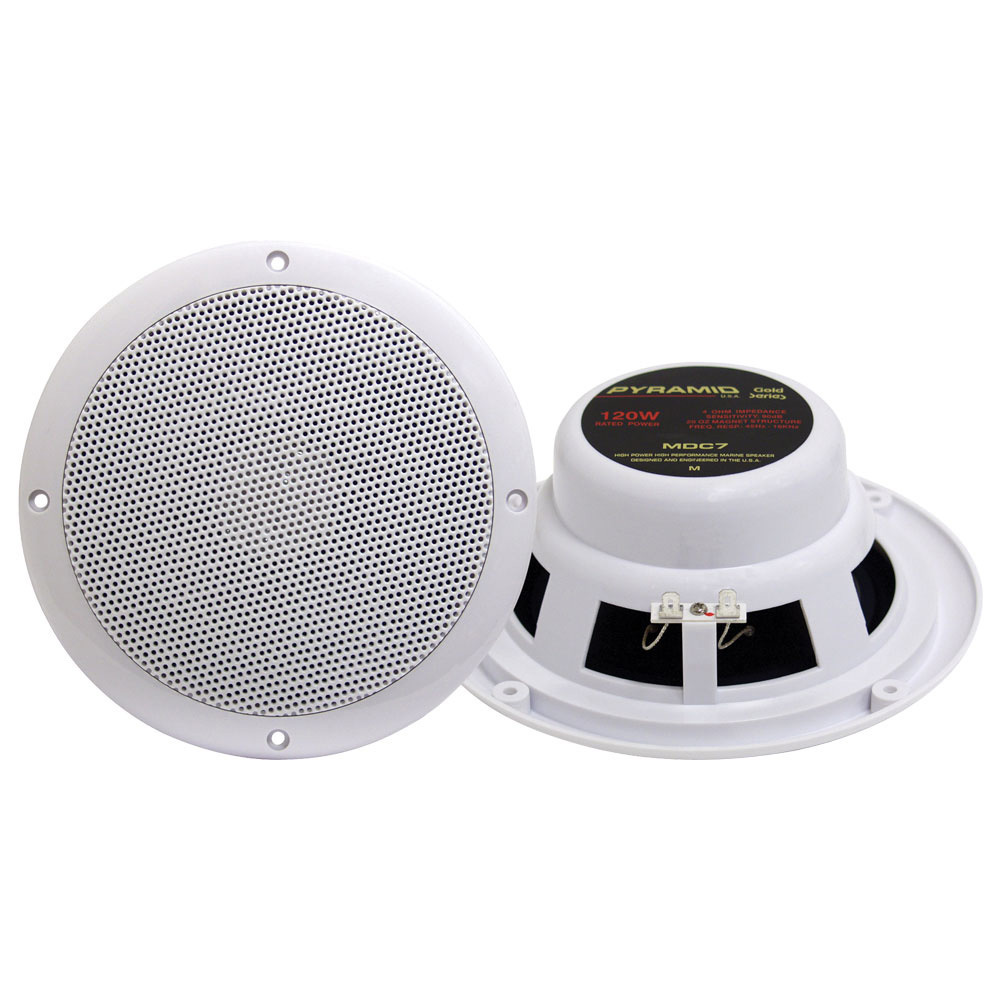 Pyramid MDC7 6.5" White 120 Watt Dual Cone Waterproof Marine Speakers