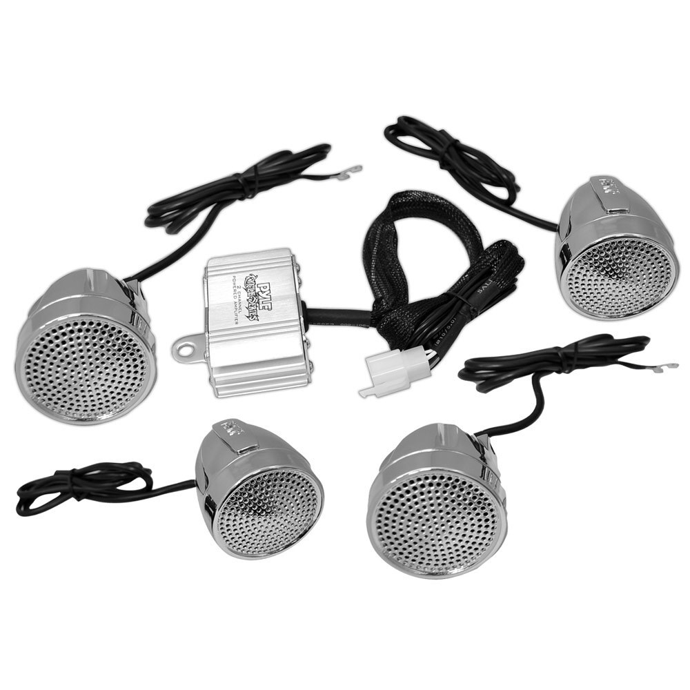 Pyle PLMCA90 1200 Watt Motorcycle Stereo System With 4 Chrome Bullet Speakers