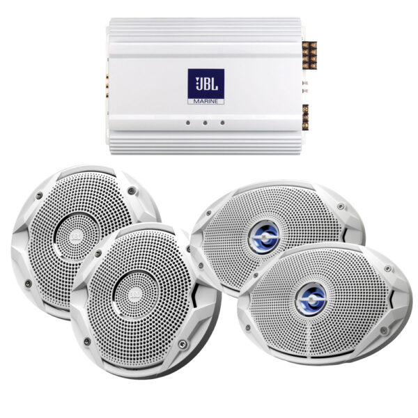 JBL MA6004 580 Watt Amplifier With 2 MS9520 6X9" And 2 MS6510 6.5" Waterproof Marine Speakers