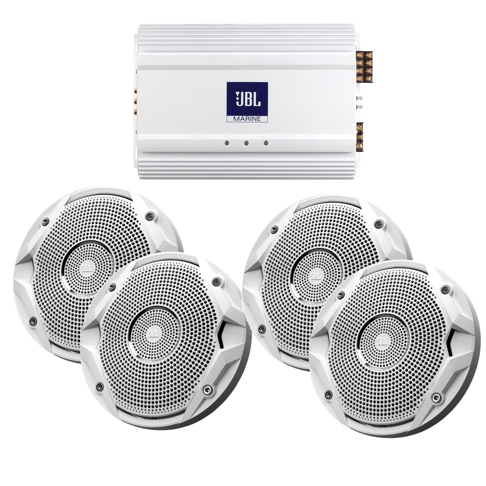 JBL MA6004 580 Watt Amplifier With 4 MS6510 6.5" Waterproof Marine Speakers