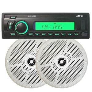 Milennia MR60 AM/FM Radio Receiver USB Marine Stereo With SEA5632W White 6.5" Waterproof Marine Speakers