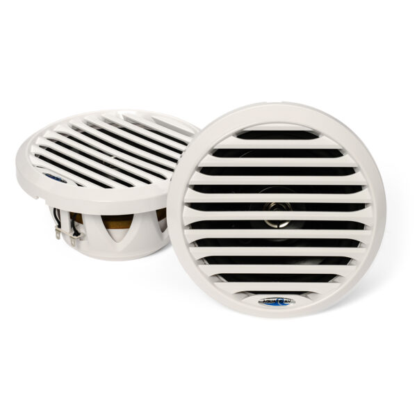 Aquatic AV PC410 White 6.5" Pro Series 100 Watt Coaxial Waterproof Marine Speakers With LED Accent Lighting