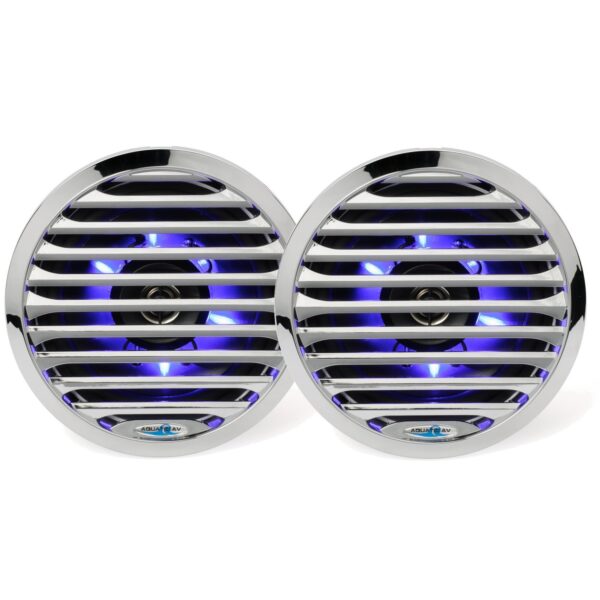 Aquatic AV AQ-SPK6.5-4LC Chrome 6.5" 100 Watt Coaxial Waterproof Marine Speakers With LED Accent Lighting