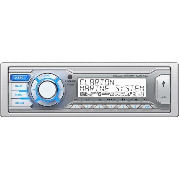 Clarion M505 AM/FM Radio Receiver USB Port Bluetooth iPod/iPhone Control Pandora SiriusXM Satellite Ready 200 Watt Marine Stereo