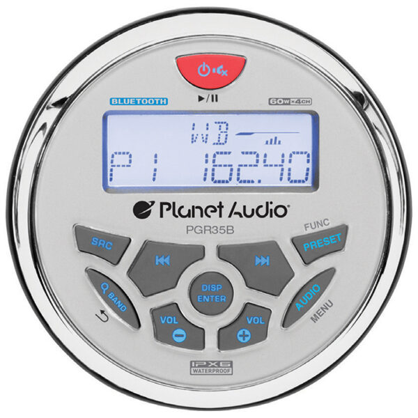 Planet Audio PGR35B AM/FM Radio Receiver USB Port Bluetooth 240 Watt Gauge Size Weather Band Waterproof Marine Stereo