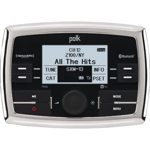 Polk PA4A AM/FM Radio Receiver Weather Band USB Port iPod Control SiriusXM Satellite Ready Bluetooth Compatible Waterproof Marine Stereo