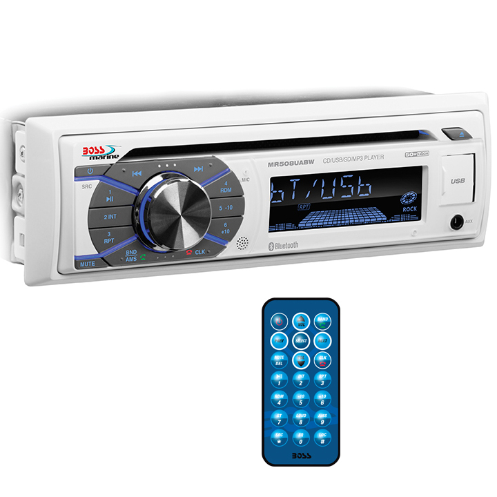 Boss Audio MR508UABW AM/FM Radio Receiver CD Player White USB Port SD Card Slot Bluetooth 200 Watt Marine Stereo