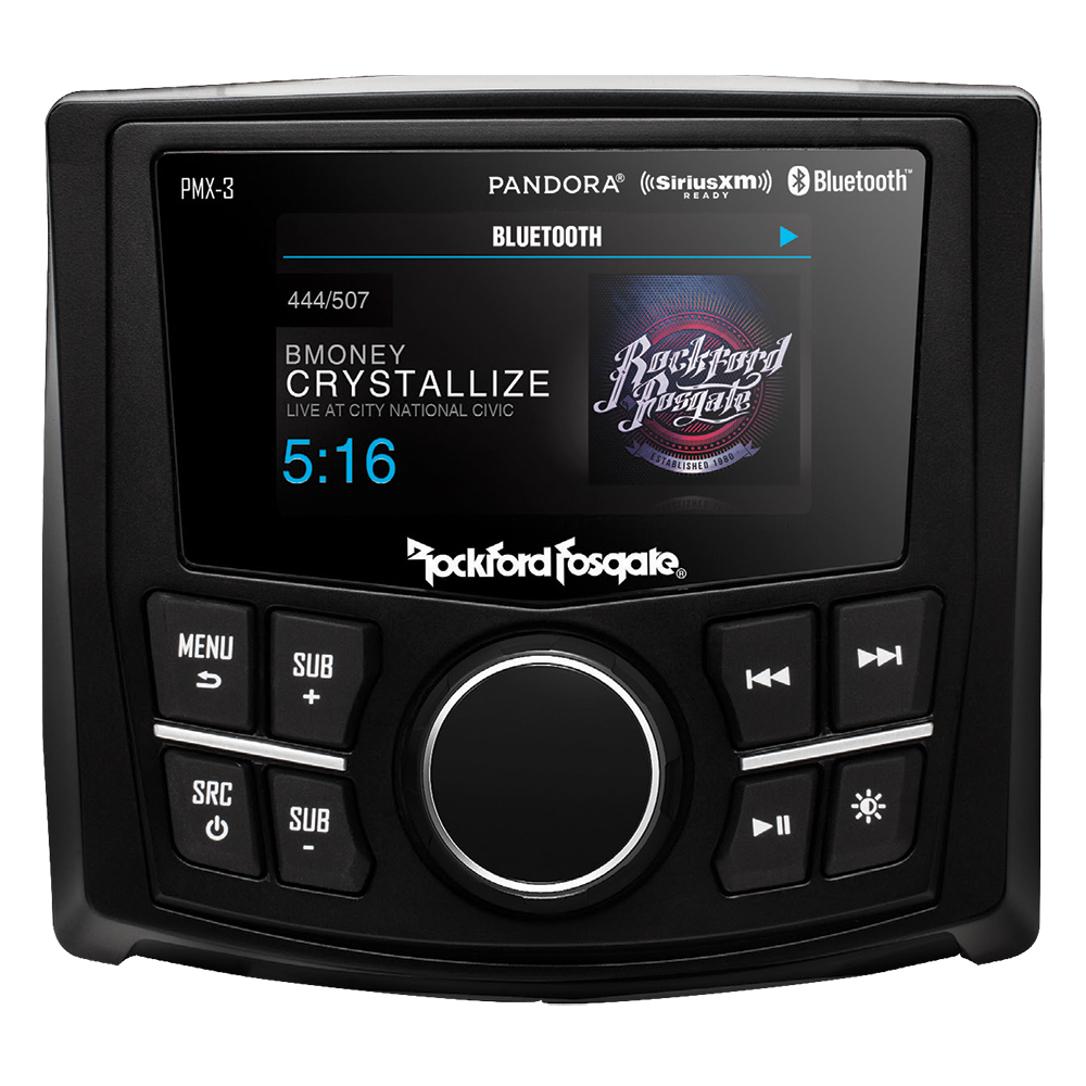 Rockford Fosgate PMX-3 AM/FM Radio Receiver USB Port Bluetooth iPod/iPhone Control SiriusXM Ready Gauge Sized Waterproof Marine Stereo