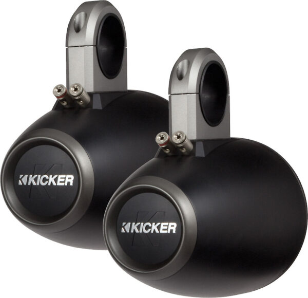 Kicker KM654LCW/KMTES 6.5" Coaxial Waterproof Marine Speakers With LED Accent Lighting And Wakeboard Tower Enclosures